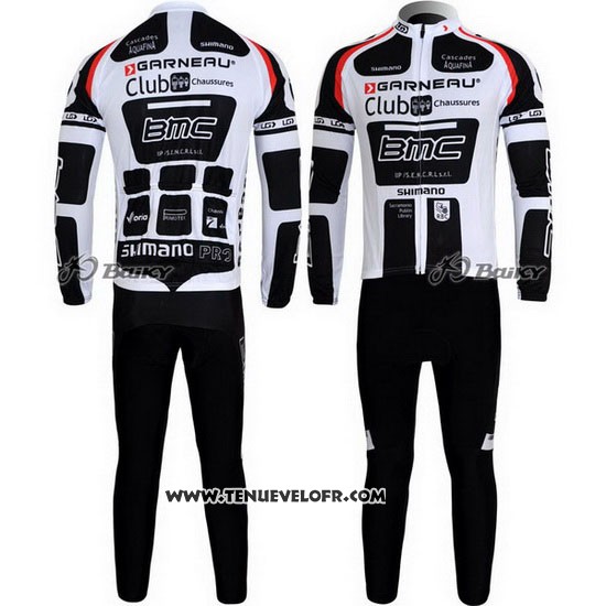 2011 Maillot Ciclismo BMC Blanc et Noir Manches Longues et Cuissard